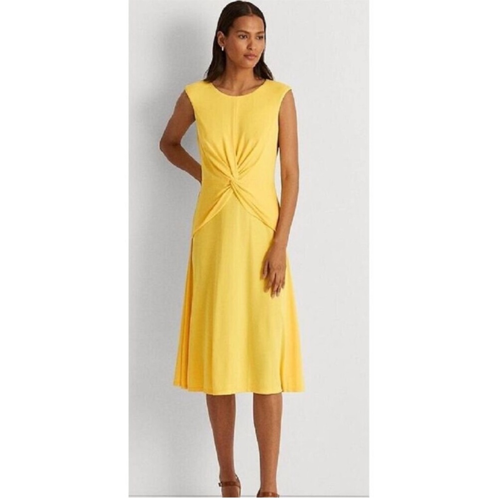 Lauren Ralph Lauren Yellow Twist-Front Midi Dress Nwt Size 14